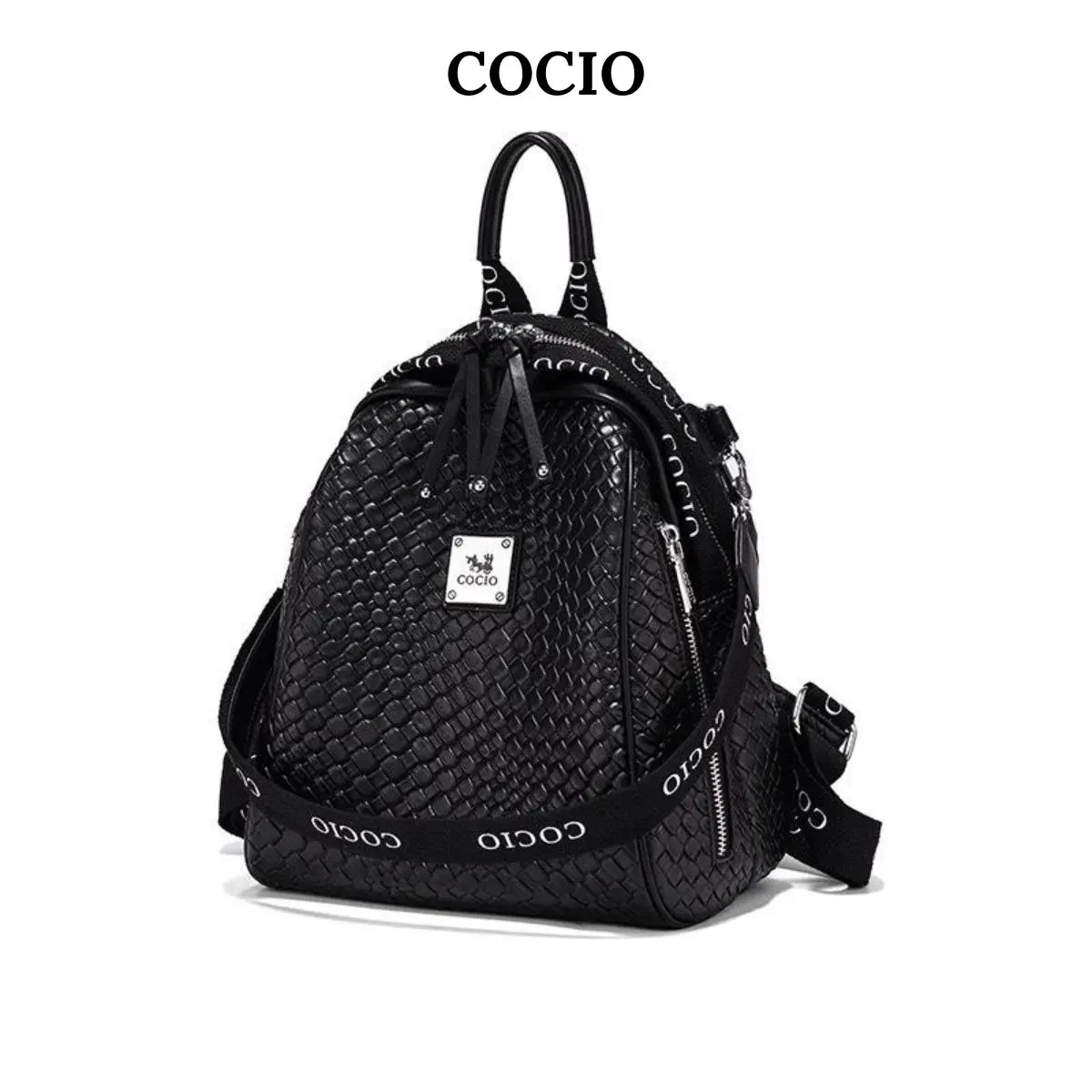 (Tặng Ví) COCIO CC032 - Balo da nữ 2024 COCIO Họa tiết da đan lát Nhiều ngăn Khóa kéo bảo mật Phong cách sang trọng. Backpack Nữ Da Chống Nước Chống Bám Bụi Đeo Vai Nhung