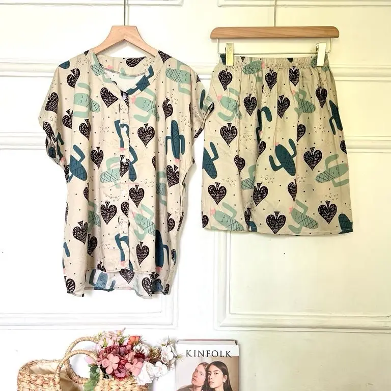 PIYAMA VNECK SET PENDEK RAYON PREMIUM MOTiF
