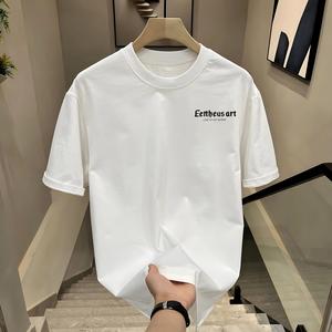 ผ้าฝ้ายคอกลมแขนสั้นเสื ้อยืดผู้ชายเทรนด์ภาษาอ ังกฤษพิมพ์ฤดูร้อนด้านบ หลวมพร้อมเสื้อยืดขนาด