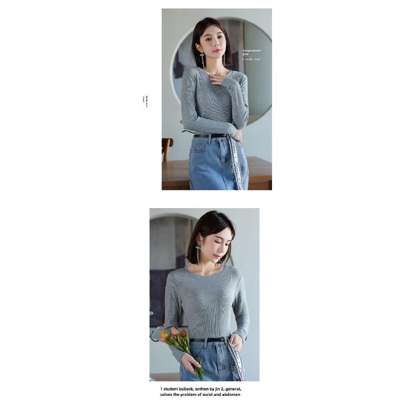 Product Introduction of Women's Long-Sleeved Bottoming Shirt Fall and Winter Inner Wear 2024 New Thread round Neck Loose Slim Western Style Black T-shirt Top Womenswear Lingerie Lady Comfort Longsleeve Basic turtleneck  tank Crewneck Minimalist 11