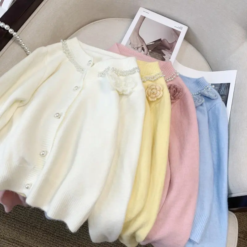 Áo Cardigan Dệt Kim Phong Cách Cổ Điển Ngọt Ngào Dành Cho Nữ, Mùa Thu Và Mùa Đông, Phong Cách Hàn Quốc, Dễ Phối Đồ, Áo Len Mỏng ngắn Tay Dài, Hàng Mới Về Năm 2024 3