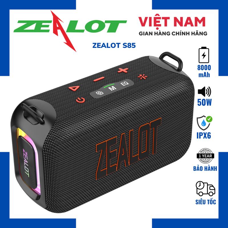 Loa Zealot S85 Công Suất 50W Bass Mạnh Bluetooth 5.3 Kháng Nước IPX6 Pin 8000mAh Cổng Sạc Type-C Nhập Khẩu Chính Hãng Bảo Hành 12T