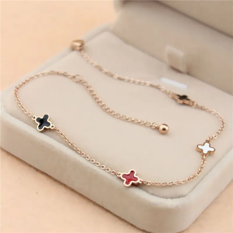 Lắc Chân Cỏ Ba Lá Mini, Chất Liệu Thép Titan Màu Vàng Hồng, Dành Cho Học Sinh Nữ, Phong Cách Hàn Quốc, Thiết Kế Đơn Giản Và Ins, Nhẫn Mắt Cá Chân, Trang Sức Người Có Ảnh Hưởng Trực Tuyến, Không Phai Màu Móc Khóa.vòng cổ nhắc nhở 44
