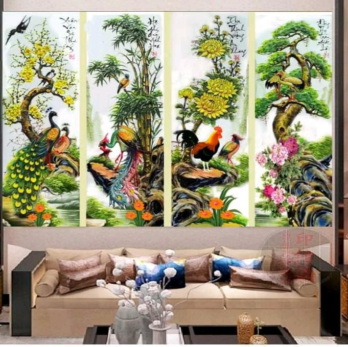 Tranh đính đá Tùng Cúc Trúc Mai Khổ To LV603/604- 150x100cm