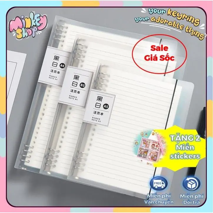 Sổ còng cao cấp TẶNG KÈM STICKER trang trí bìa sổ còng A4 A5 B5 8 còng sắt làm sổ tay, sổ ghi chép, take notes -Minkey