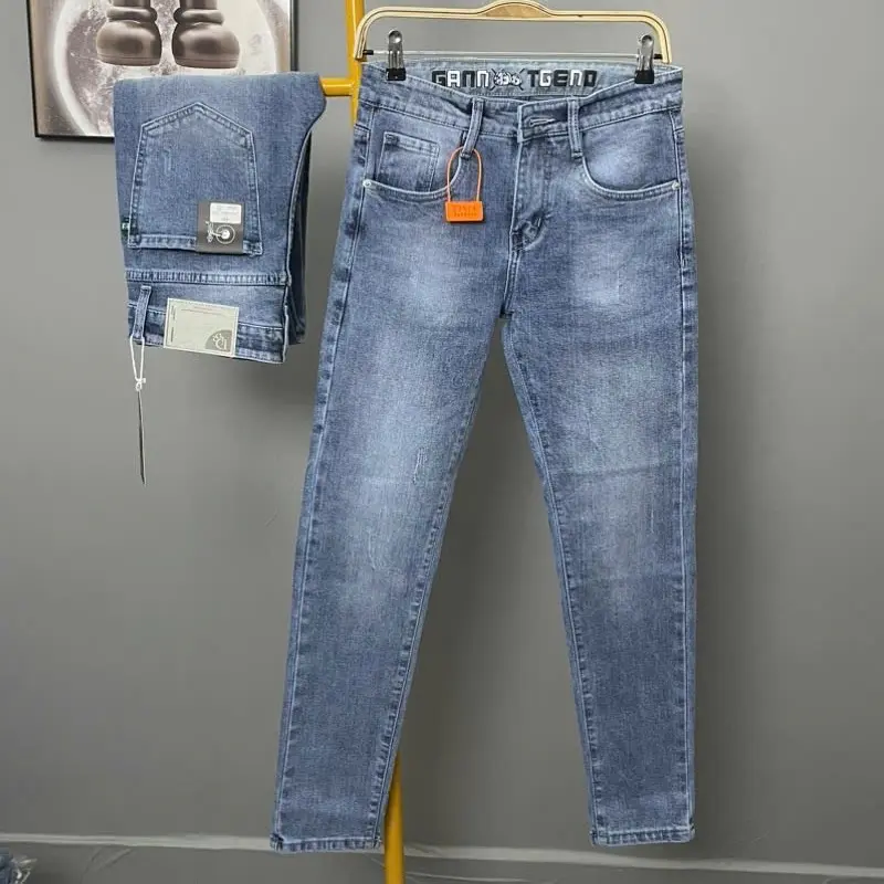 quần dài xanh nhạt Cotton Jean Menswear co gian tot Pants Có Túi