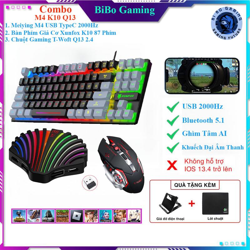 Combo Meying M4 - Bộ Chuyển Đổi PK PCM Bluetooth 5.1 và Có Dây 2000Hz,Ghìm Tâm AI và Phím Chuột Gaming Hỗ trợ chơi game PUBG Mobile Free Fire Call Of Duty MineCraft Roblox