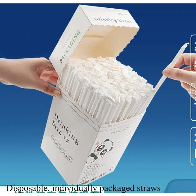 100pcs Disposable Straw Flexible Independent Packaging Flat Mouth Straw Food Grade Plastic PP Transparent Straw