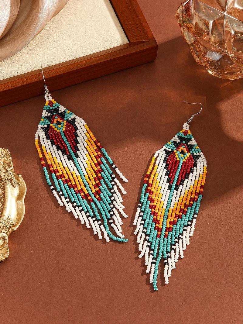 Product Introduction of Boho Style Aztec Pattern Beaded Decor Dangle Earrings, Fashion Jewelry for Party, Daily Clothing Decor, Trendy All-match & Exquisite Jewelry for Birthday Gift 14
