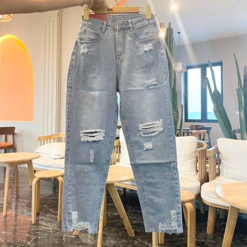 Quần Jean Nữ Baggy Trơn Form Rộng Gân Dọc Cạp Cao, quần bò nữ mềm hàng Quảng Châu lưng cao HOT