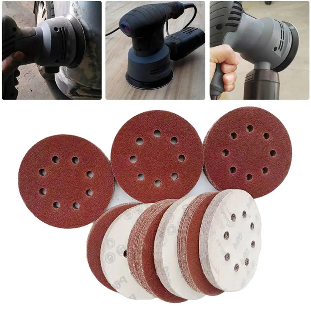 10PCS Polishing 5 Inch 8 Hole Replacement Sanding Discs Self Adhesive Oxide Dry Sandpaper Polished Red Sandpaper