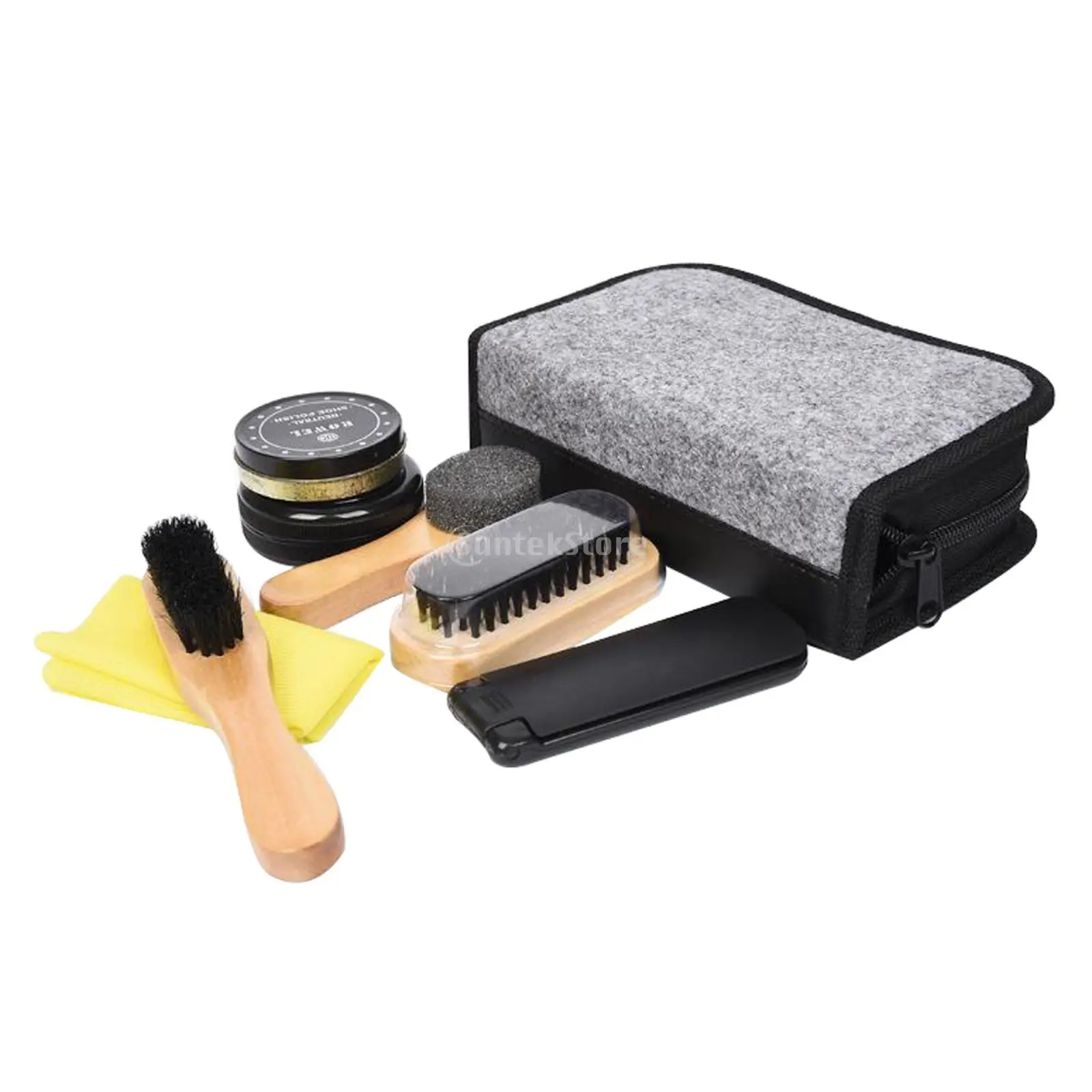 7 In 1 Boots Shoe Shine Polish Cleaning Brushes Set Kit with Felt Cloth Cas