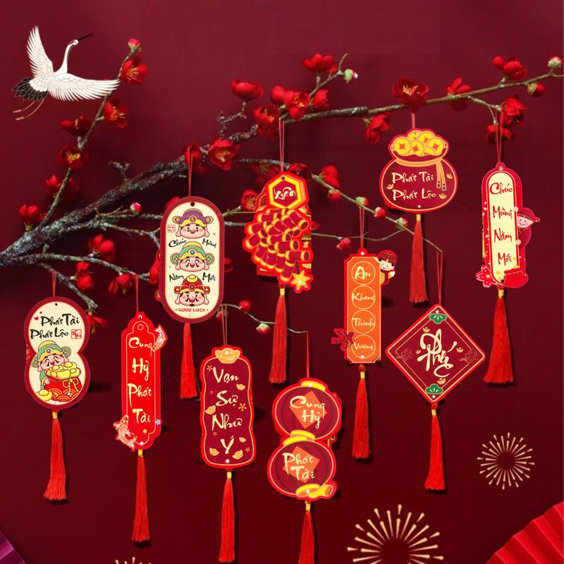 Set 6 Dây Treo Trang Trí Tết Cây Đào, Mai 2026 KT 6*8cm Đa Sắc YD - Tạp Hóa Thời Trang Trẻ Em Tranh Diy