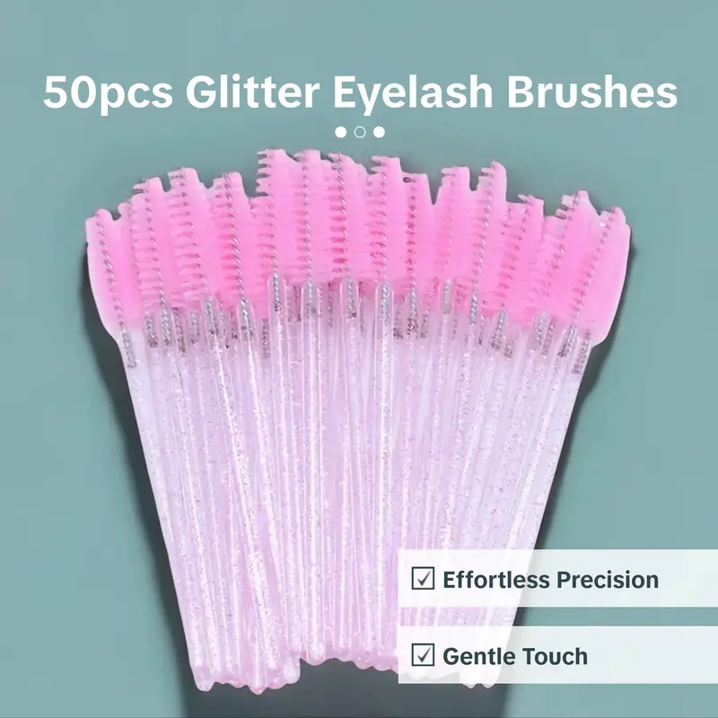 50pcs Disposable Eyelash & Eyebrow Brush, Glitter Design Eyelashes Brushes Comb, Makeup Brushes, Professional Makeup Tools For Women, Summer Makeup Gift, Valentine's Day Gift, Makeup Brushes 1