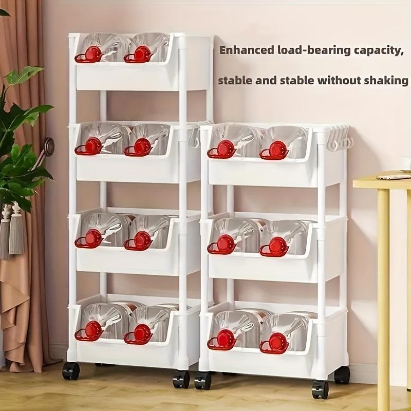 Product Introduction of 5 Tier Bathroom Storage Rack, 1 Count Multi-layer Movable Storage Rack with Wheels, Space Saving Home Organizer for Living Room, Bedroom, Kitchen 3