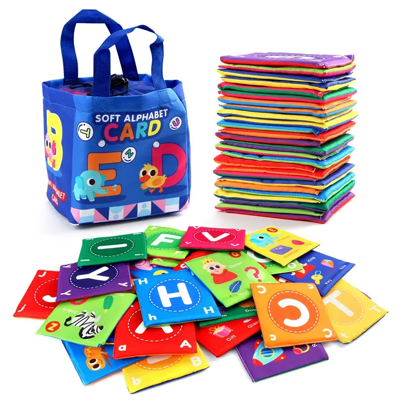 Black and White Soft Flash Cards 26pcs Patterns Baby Visual Puzzle Early Education Toys Number Alphabet Cloth Book with Storage Bag mainan Gift