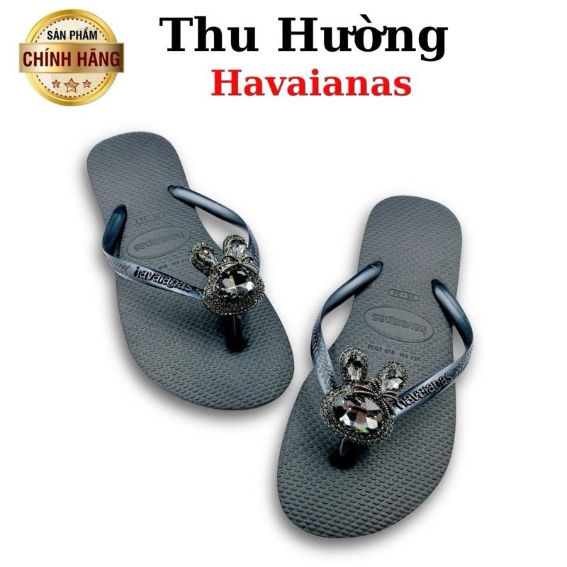 Dép Havaianas Nữ Slim Gắn Kèm Charm Thỏ Đen - Từ Brazil - Cao su non tự nhiên, chống trơn trượt - Thu Hường Havai