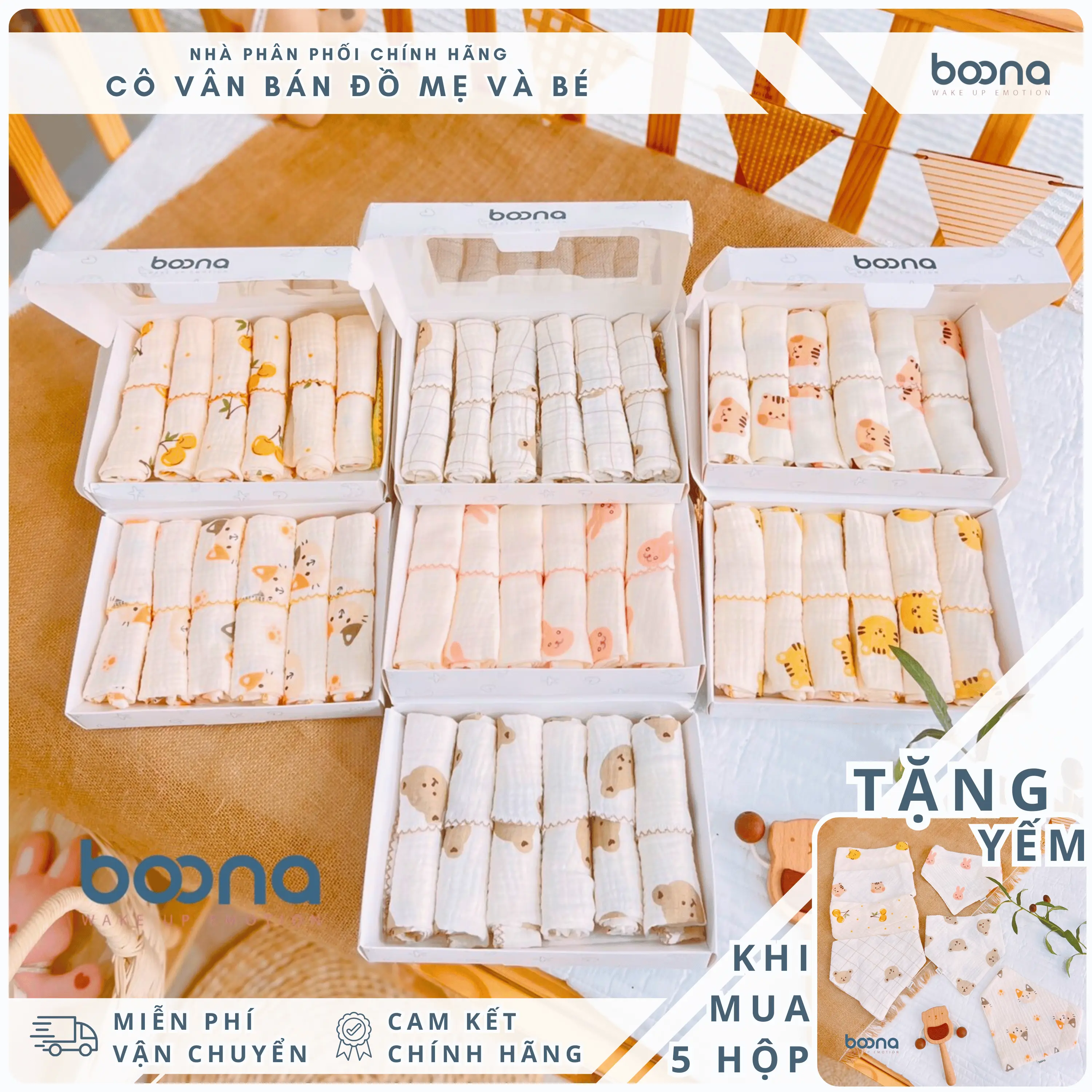 [Mua từ 5 hộp tặng 1 yếm] Khăn xô sữa Boona, Koala vải xô muslin cao cấp, mềm mịn với nàn da bé