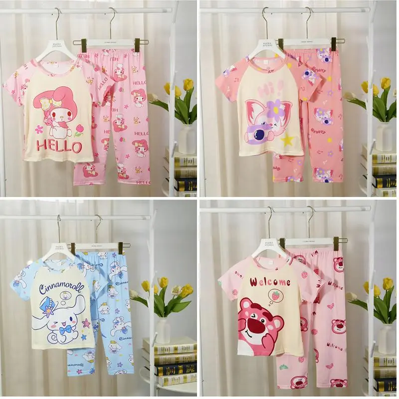 Delightful Kid Short Sleeve home wear Boy's And Big Girl Polyester Round Neck sleepwear for 7 8 years