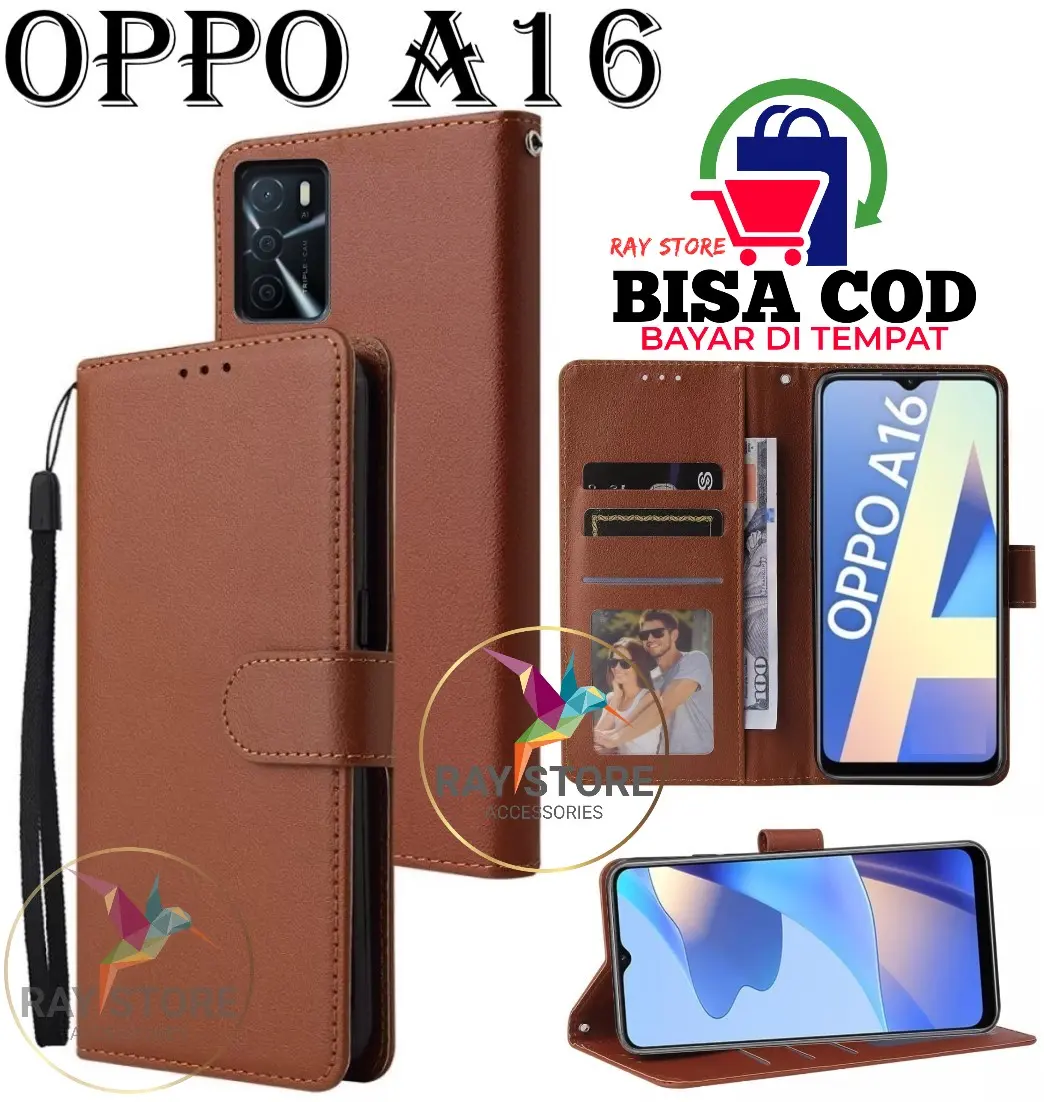 OPPO A16 FLIP LEATHER CASE PREMIUM SARUNG BUKU KULIT CASING DOMPET COVER DENGAN SLOT KARTU DAN KANCING MAGNET
