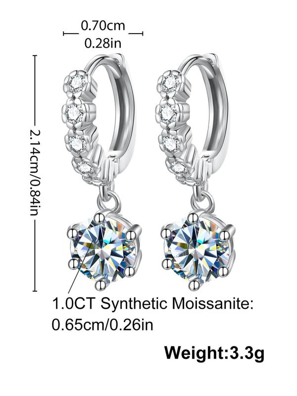 S925 Sterling Silver Synthetic Moissanite Decor Dangle Earrings, Fashionable  Earrings for Women, Trendy All-match & Exquisite Jewelry for Birthday Gift 1