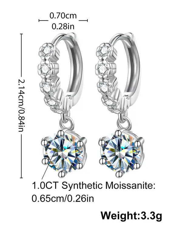 S925 Sterling Silver Synthetic Moissanite Decor Dangle Earrings, Fashionable  Earrings for Women, Trendy All-match & Exquisite Jewelry for Birthday Gift 1