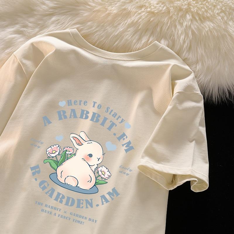 A0964-117 T-shirt Oversize A RABBIT.FM Kelinci kartun yang lucu Kaos ...