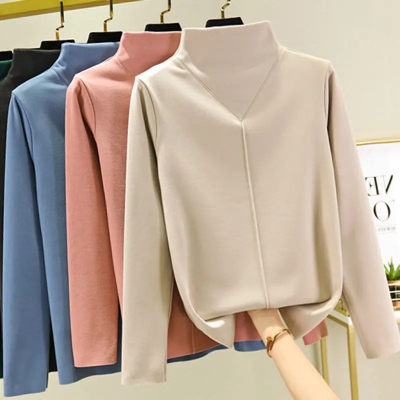 Áo Lớp Nền Tự Sưởi Ấm, Thời Trang, Dày Dặn, Hai Mặt, Dralon Nửa Cao Cổ, Áo Thun Nữ Dễ Phối Đồ Dáng Ôm, Quần Áo Giữ Nhiệt Cation