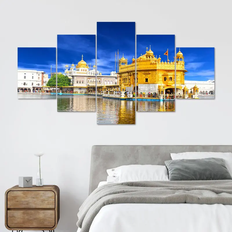 Sikh Temple Architecture Pattern Canvas Unframed Painting, 5 Counts/set Modern Wall Art, Wall Decor for Home Living Room Bedroom Office, Ornaments 5