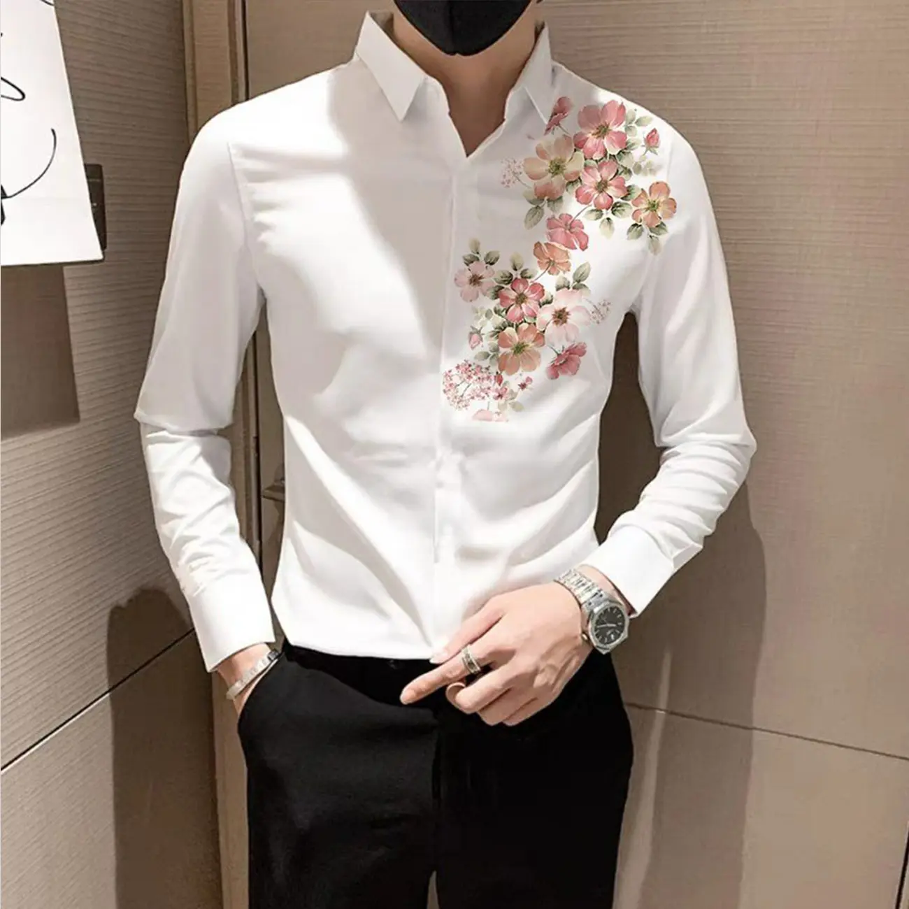 áo sơ mi dài tay cao cấp với đường may tỉ mỉ - in hình hoa văn Menswear Nam áo sơmi