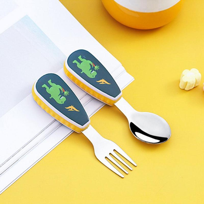 Product Introduction of 1 Set Cute Tableware Food Training Spoon Dessert Spoon For Children Feeding Spoon Fork Baby U0F6 32