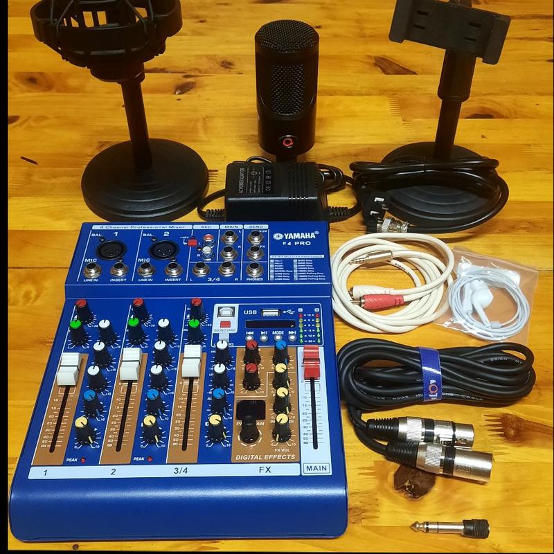 Bộ micro hát thu âm livestream AQTA P1 Và Bàn trộn mixer F4 Pro kèm kẹp mic,kẹp điện thoại,tai nghe