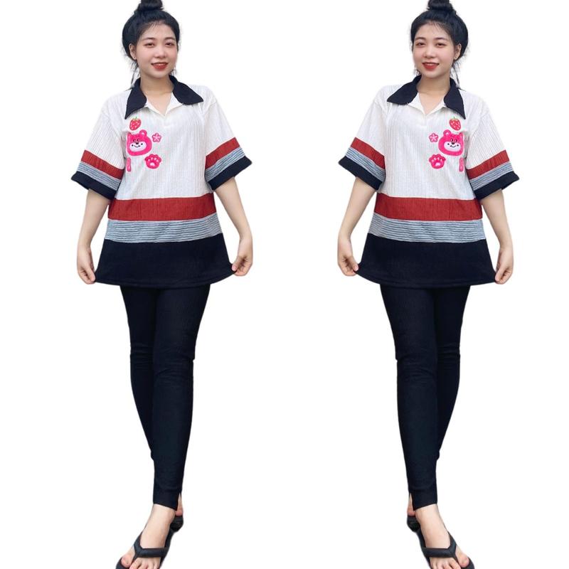 Top Đồ Bộ Nữ Bigsize 45- 85kg Vải Thun Xốp Nhật Đẹp Sang Chảnh Quần Dài Áo Polo Cổ Trụ Gấu Dâu Thêu ESHOP Đồ Mặc Nhà Nữ Đẹp Dễ Thương Women