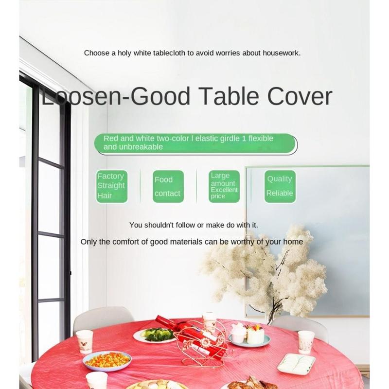 Product Introduction of 10pcs Universal 1.2/1.4/1.6/1.8M Disposable Drawstring Table Cover Waterproof Oil-proof Disposable Tablecloth Thickened Red Round Tablecloths Party Wedding Picnic 21