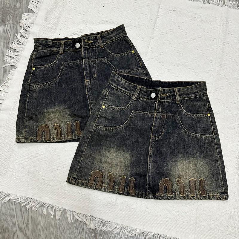 355 BIGSIZE 85KG Chân váy jean nữ ngắn cạp cao , chân váy bò nữ lưng cao thêu chữ có quần trong Women Khuy Voan