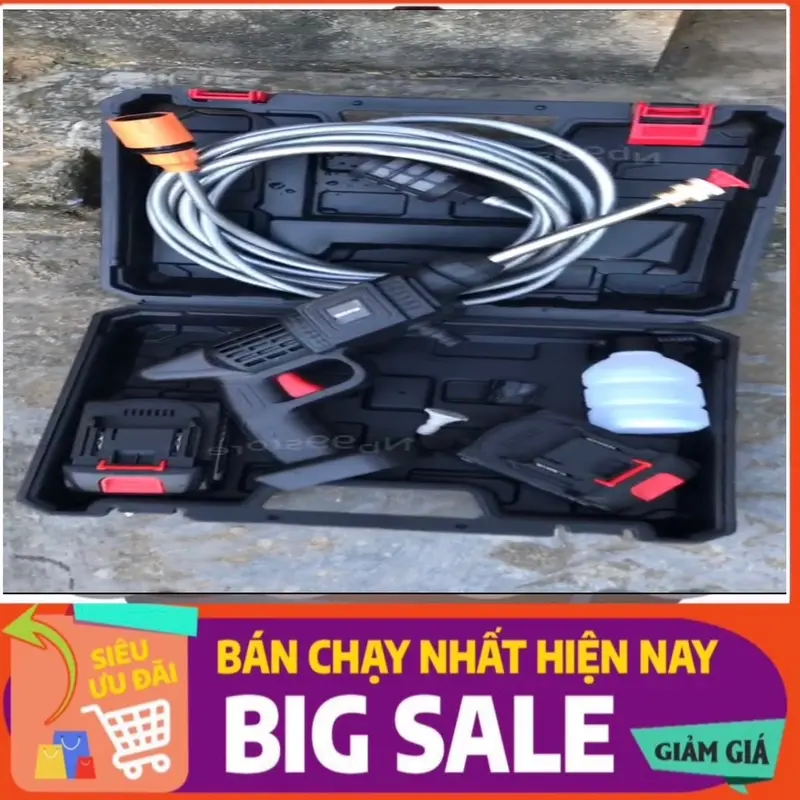 Máy rửa xe cầm tay dùng pin - Máy xịt rửa sân vườn, xịt rửa có tạo bọt tuyết -  TẶNG KÈM 1 KHĂN LAU 0