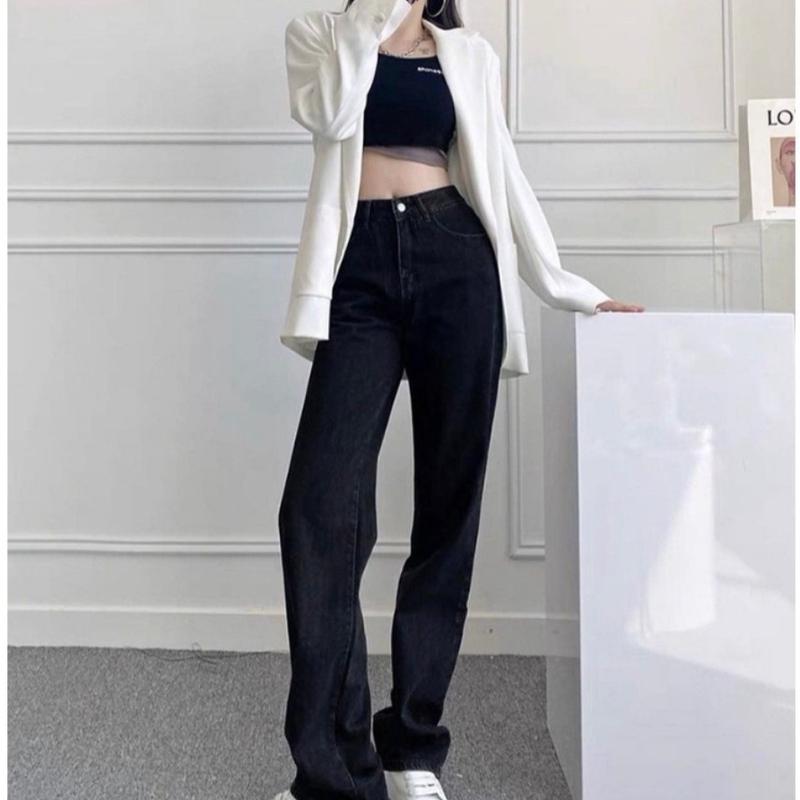 Quần jeans nữa ống rộng màu đen cơ bản từ tiqi.jean1988 Women