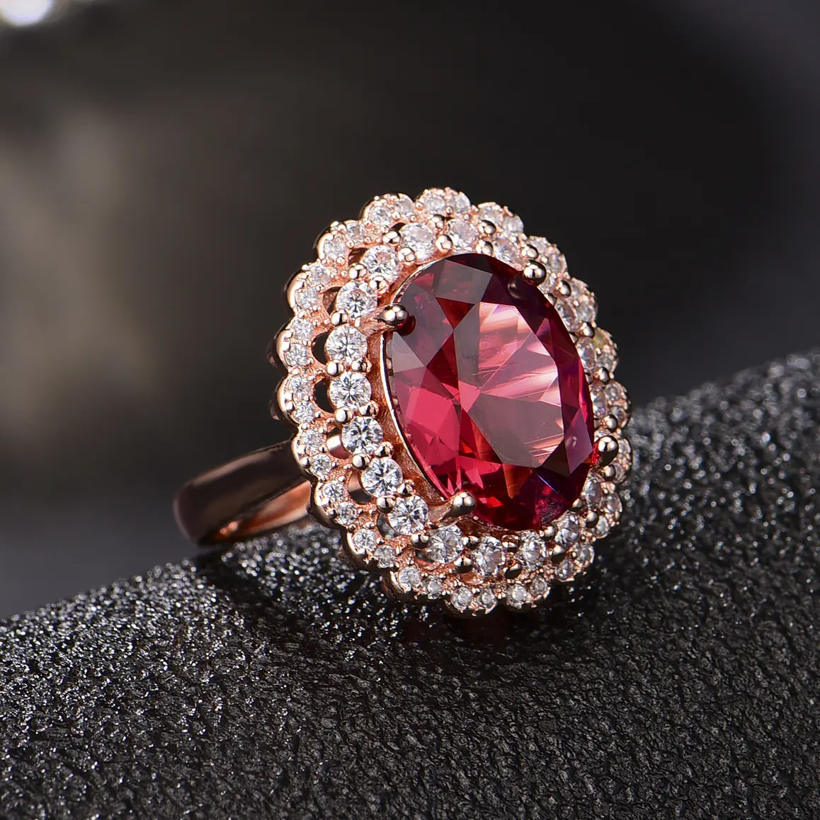 High-end CZ Simulated Red Tourmaline Gemstone Ring Wholesale