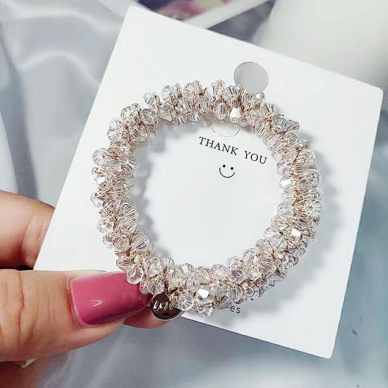 Product Introduction of Korean Simple Temperamental Bracelet Dual-Use Instafamousrubber Band Sweet Headwear Vintage Pearl Head Rope Hair-Binding Crystal Hair Tie 11