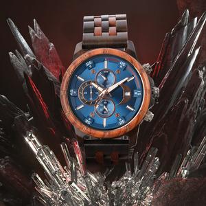 Jam Tangan Lelaki, Reka Bentuk Khas, Pergerakan Kuarza, Tali Kayu Hitam, Pelbagai fungsi, Berkilau, Dail Besar, Fesyen, Gaya Perniagaan Kasual, Aksesori, Jam Tangan Lelaki