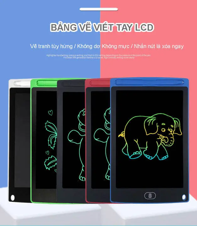 Bảng viết thông minh LCD đa sắc tự xóa 8.5 inch cho bé tập vẽ, viết Zizou 2