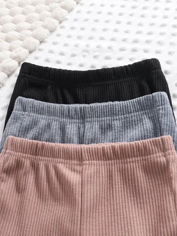Toddler Girl's 3pcs Solid Lettuce Trim Elastic Waist Flare Leg Pants, Casual Comfy Trousers for Spring & Fall, Toddler Girls Bottoms for Daily Outdoor Wear 2