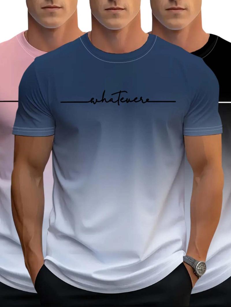 Product Introduction of Men's Ombre Print Short Sleeve Tee, Regular Fit Casual Fashion Round Neck T-shirt for Daily Wear, Men's Top for All Seasons 4