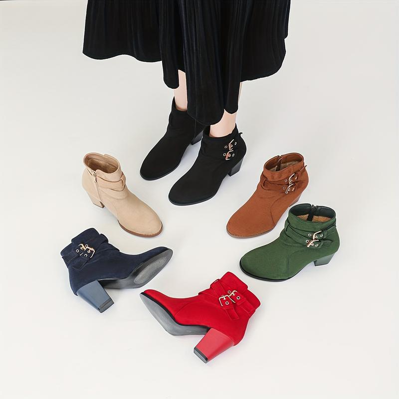 Women's Ankle Boots with Side Zipper and Straps Chunky Heel Comfortable Height-Increasing Lace-Up Short Boots 5