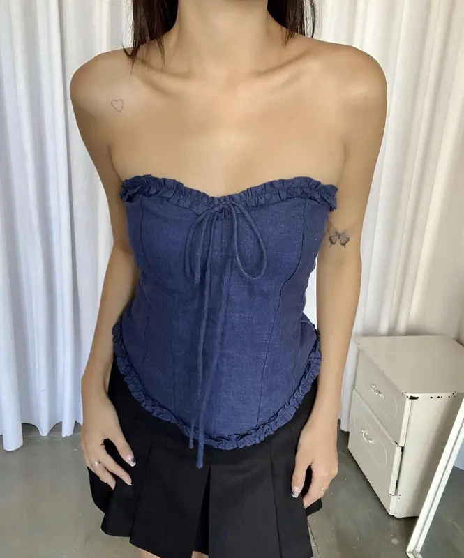 ( Chang Dress ) Áo ống  corset demin cột dây 1