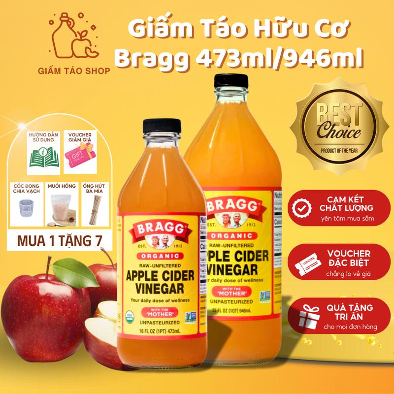 Giấm Táo Shop | Giấm táo hữu cơ Bragg (Mỹ) | Tặng ly đong + Muối hồng + Ống hút + Hướng dẫn sử dụng