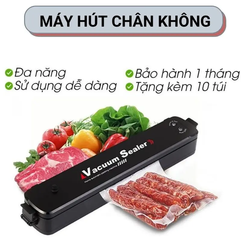 Máy Hút Chân Không Thực Phẩm Kèm Hàn Miệng Túi, Tặng Kèm 10 Túi Hút, Bảo Hành 2 Năm, Dụng Cụ Nhà Bếp 2