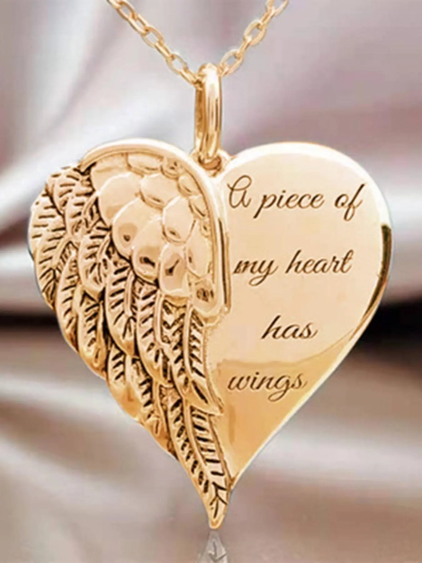 Wing Decor Heart Shaped Pendant Necklace, Fashion Letters Design Jewelry for Party, Daily Clothing Decoration, Trendy All-match & Exquisite Jewelry for Birthday Gift, Love