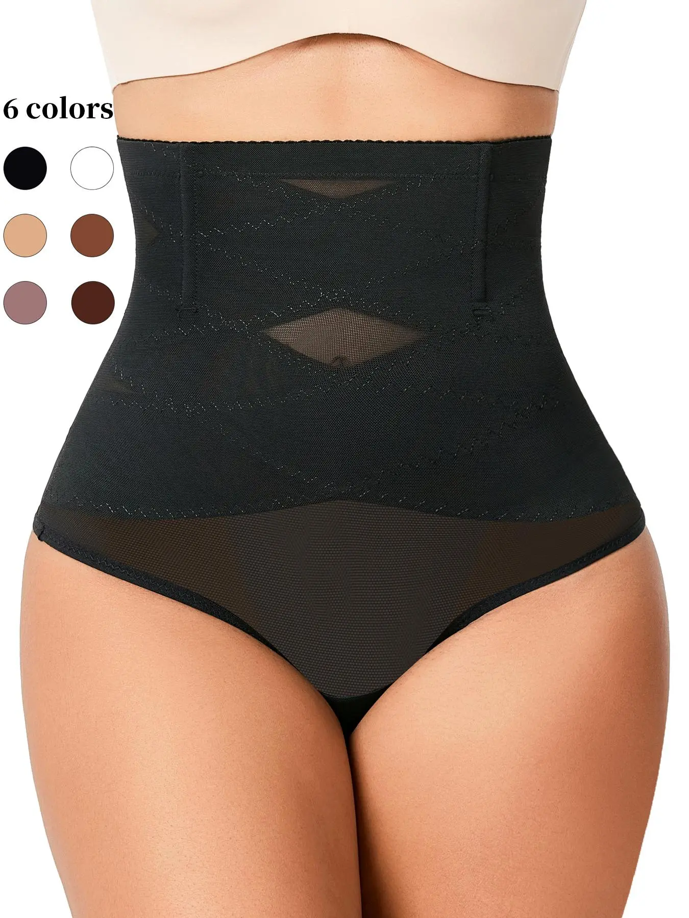Women's Contrast Mesh Shapewear Thong, Breathable High Waist Shapewear Bottom for Daily Wear, Tummy Control Butt Lifter, Minimalist Basic Underwear