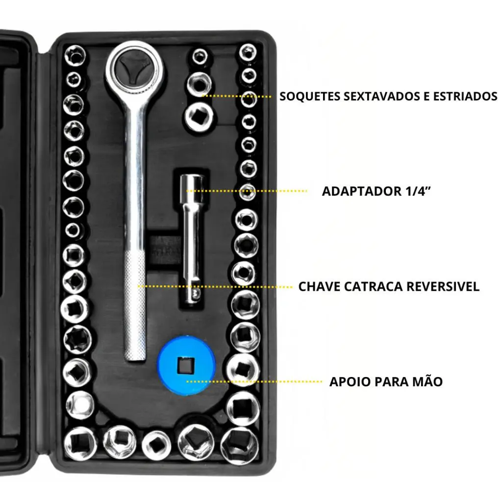 Kit Ferramentas 46/40 Peças - Jogo de Soquetes com Chave Catraca Reversível e Maleta - imagem 8